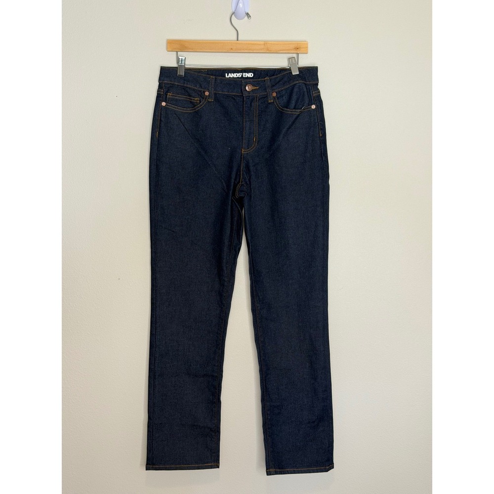 Lands End Women's Sustainable Denim Straight Leg Jeans Indigo Blue Size 10 NEW